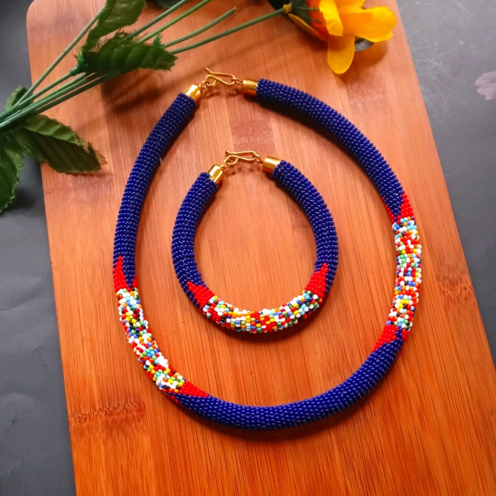 2PC Beautiful African Beaded Maasai Jewelry Set - Picture 10 of 12